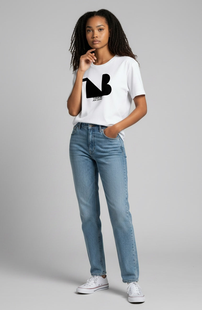 Damen Rundhals-T-Shirt | THEATRE NOIR BLANC | Schwarzes Logo