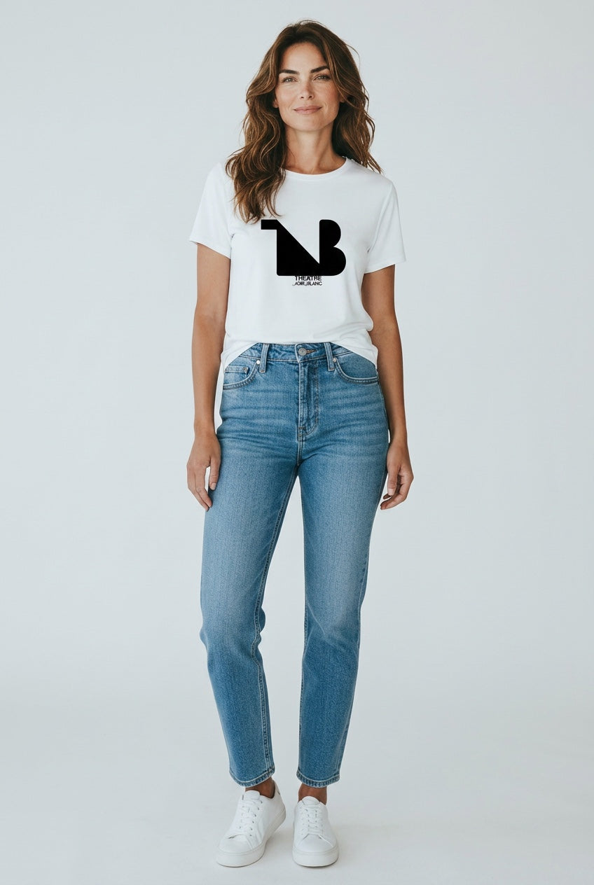 Damen Rundhals-T-Shirt | THEATRE NOIR BLANC | Schwarzes Logo