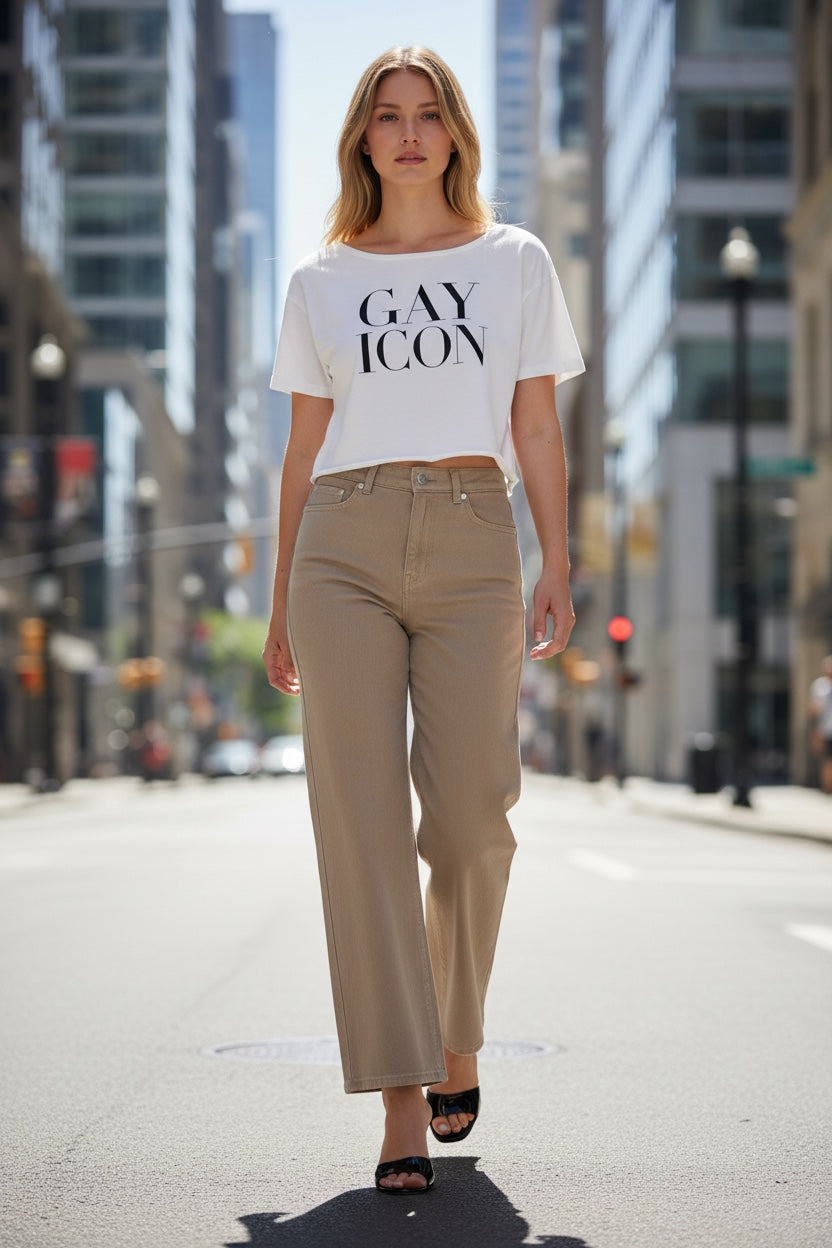 Off-Shoulder Rolled Hem Cotton T-Shirt |GAY ICON| GAY ICON COLLECTION