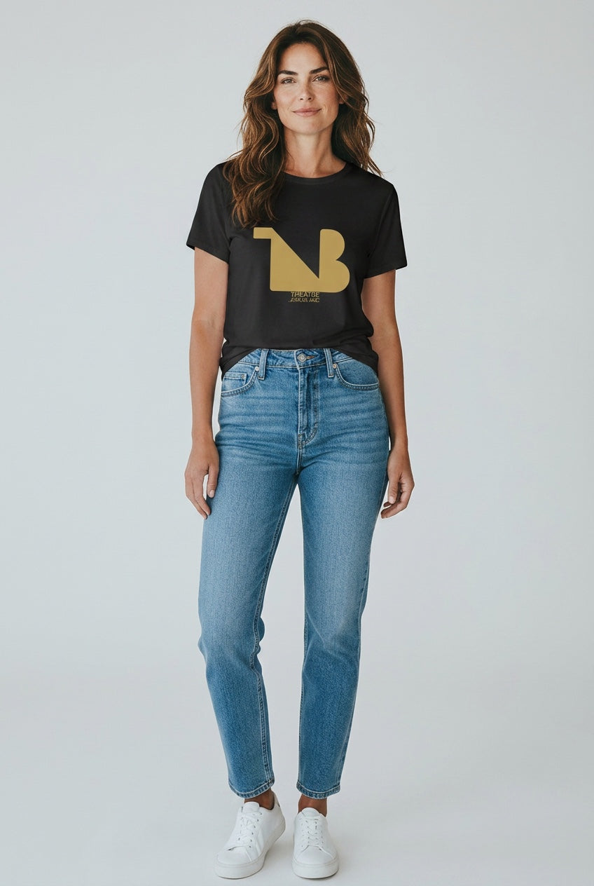 Damen Rundhals-T-Shirt | THEATRE NOIR BLANC | Gold-Logo