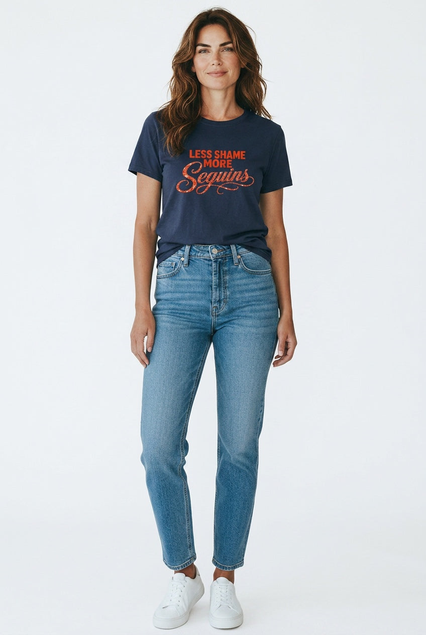 Women's Crewneck Tee |LESS SHAME MORE SEQUINS | CONVERSATION COLLECTION