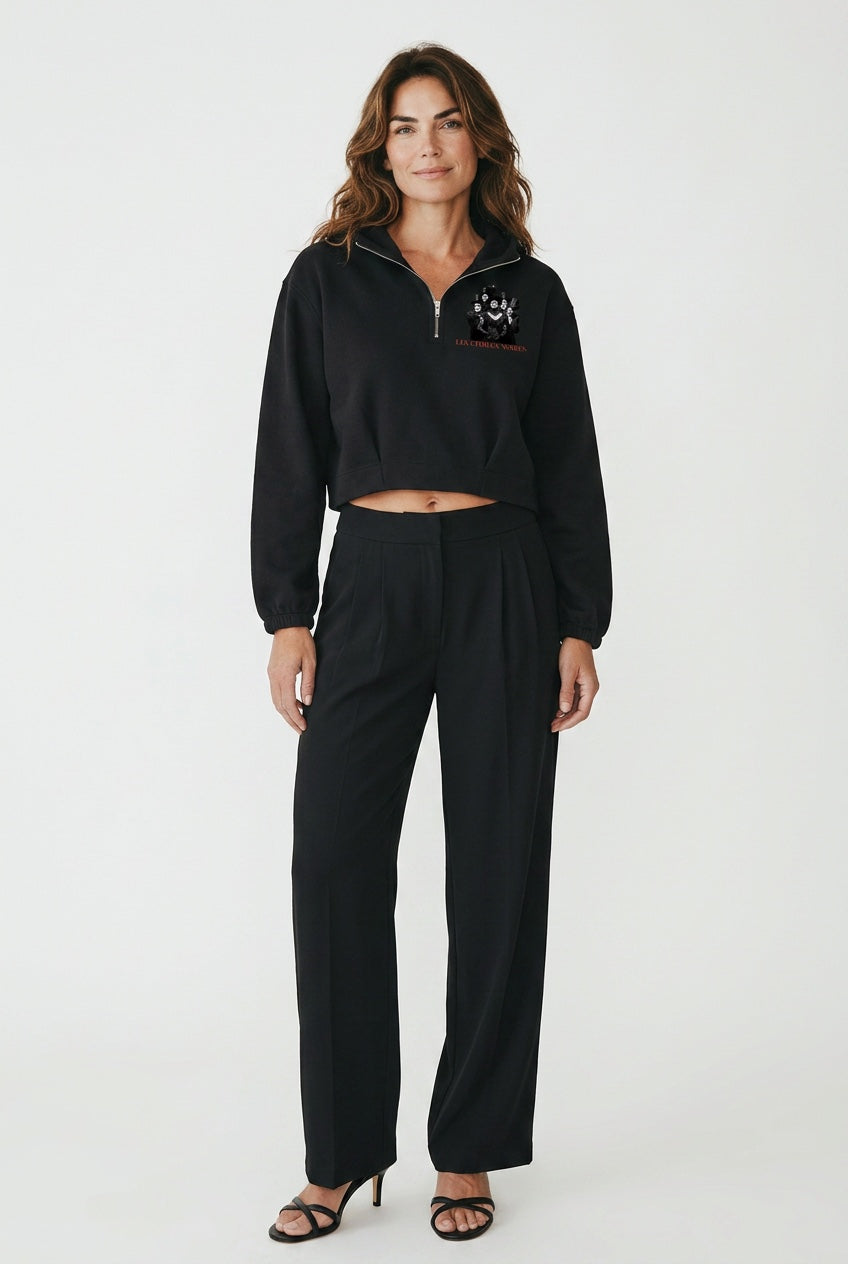 Quarter-Zip Boxy Hoodie — LES ÉTOILES NOIRES | Noir Aesthetic Streetwear