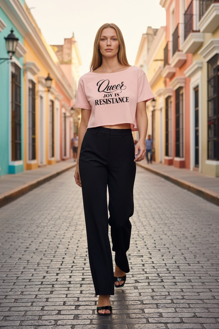 Off-Shoulder Rolled Hem Cotton T-Shirt |QUEER JOY IS RESISTANCE | CONVERSATION COLLECTION