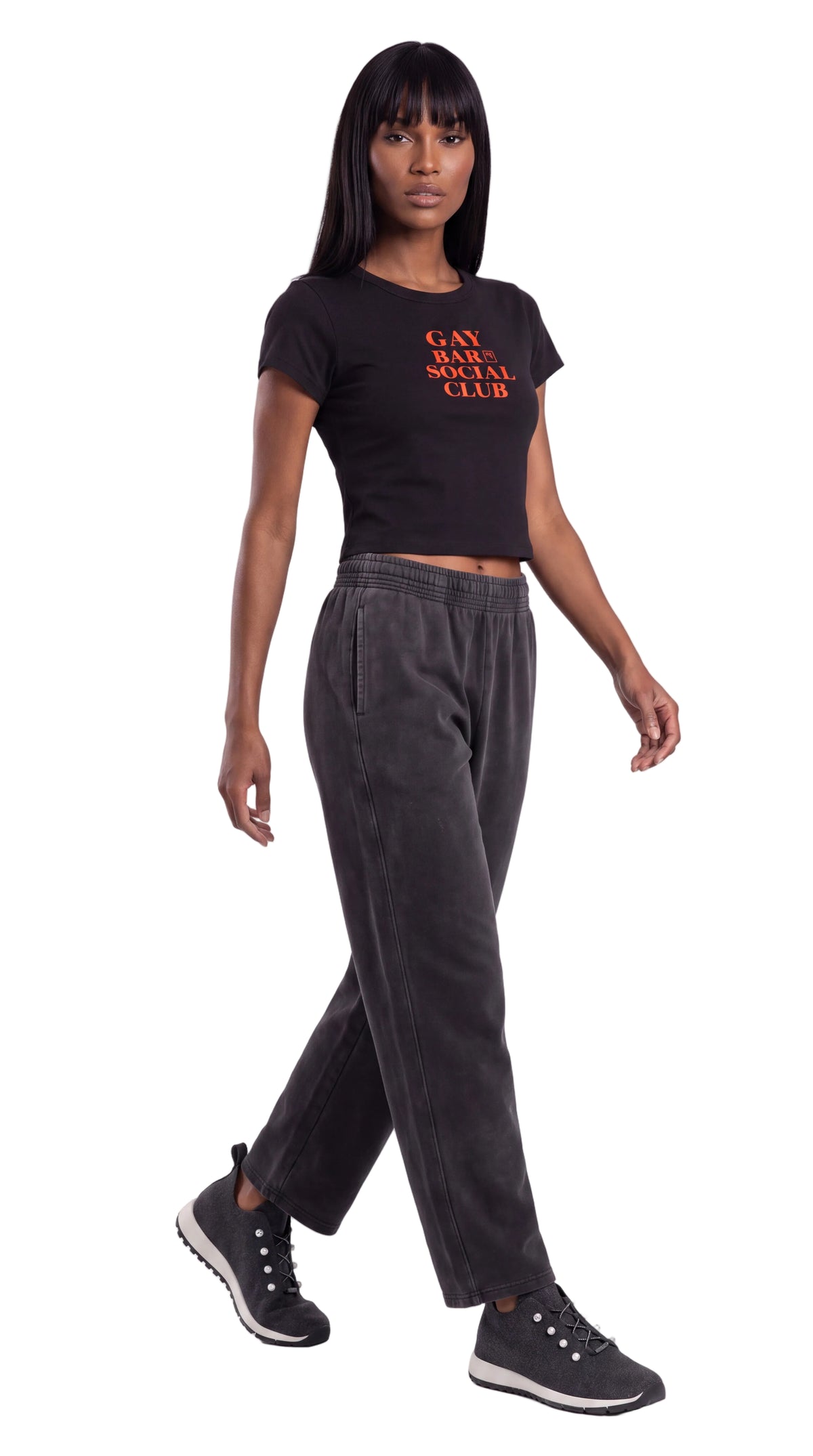 Women's Cropped Crewneck Tee | GAY BAR SOCIAL CLUB Red Logo