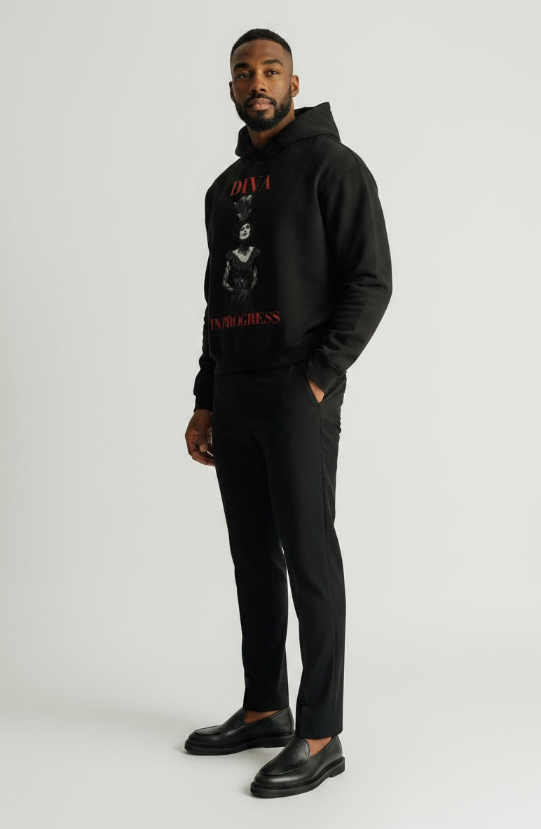 Cropped Unisex Hoodie — DIVA IN PROGRESS | Noir Aesthetic Streetwear