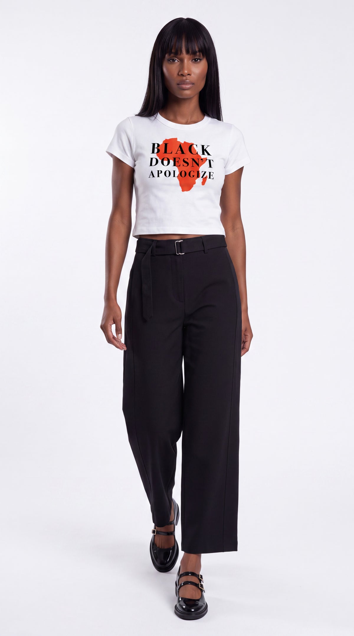 Women's Cropped Crewneck Tee | BLACK DOESN'T APOLOGIZE