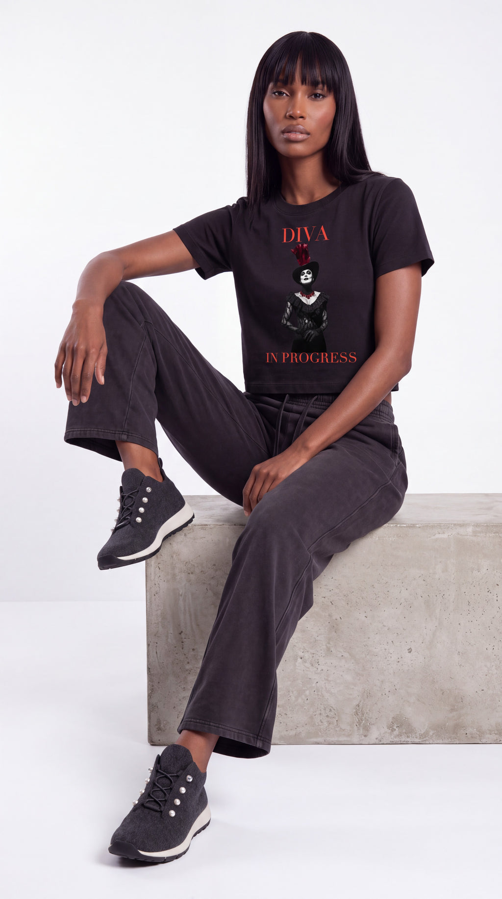 Women's Fitted Crop Graphic Tee | DIVA IN PROGRESS
