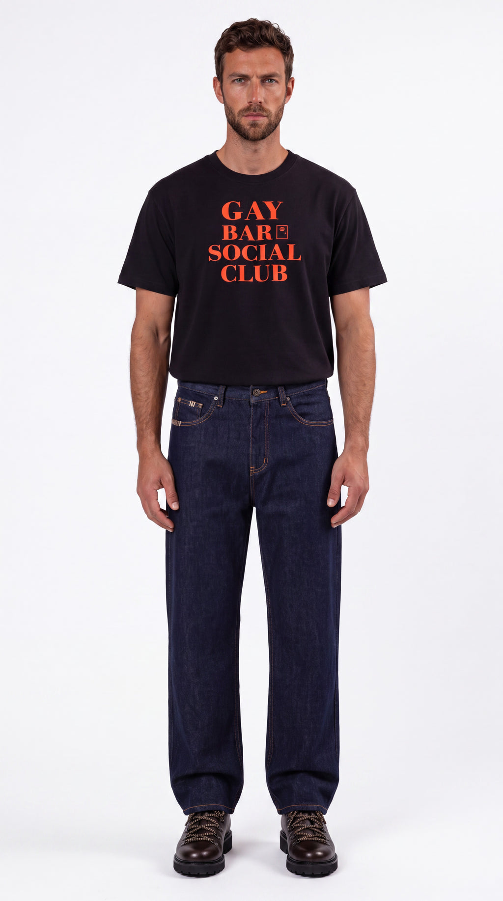 Unisex Seamless 100% Cotton Tee | GAY BAR SOCIAL CLUB Red Logo