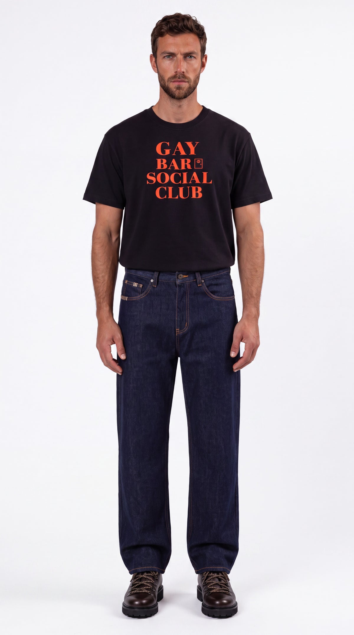 Unisex Seamless 100% Cotton Tee | GAY BAR SOCIAL CLUB Red Logo