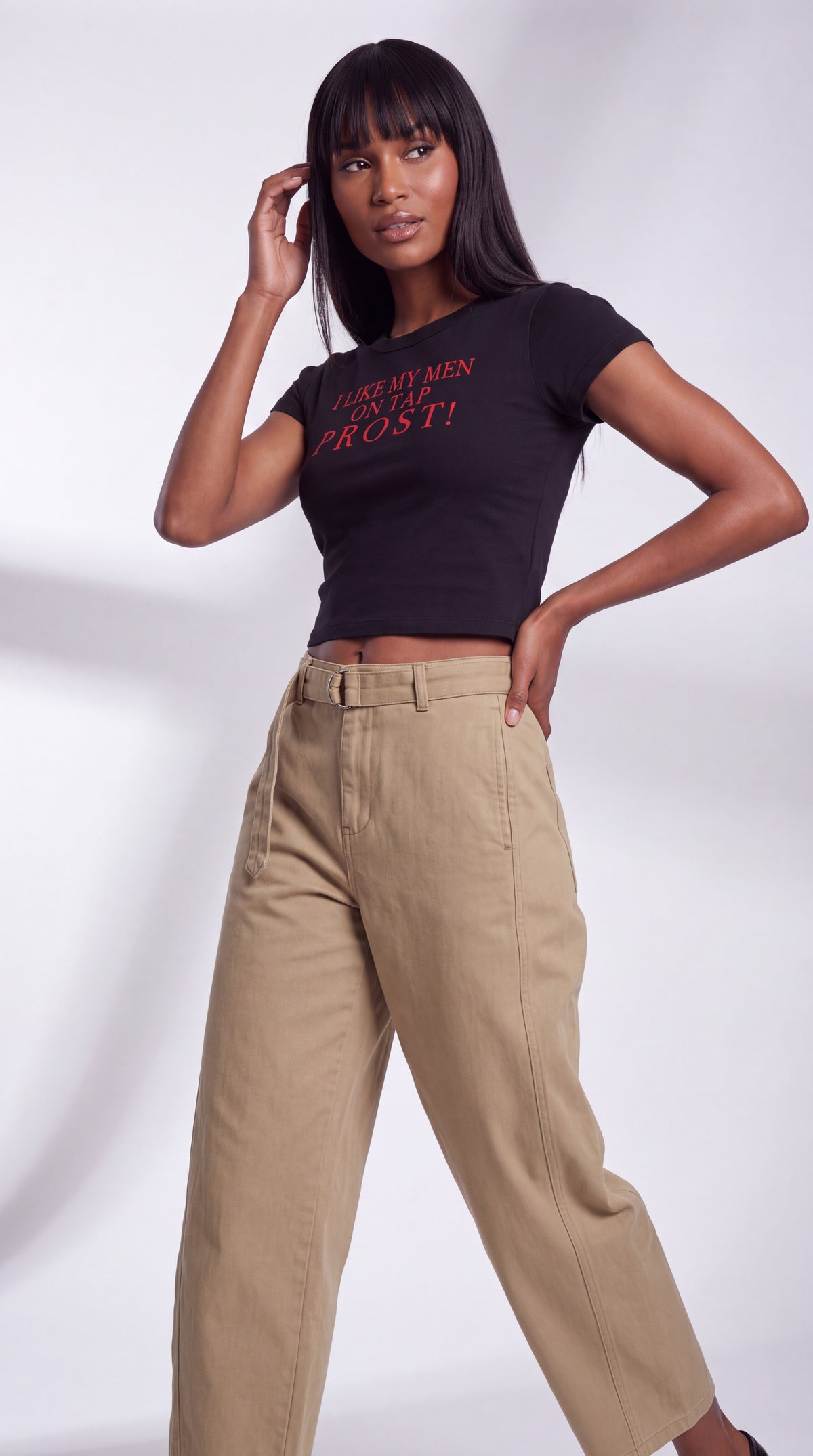 Women's Cropped Crewneck Tee | I LIKE MY MEN ON TAP PROST!
