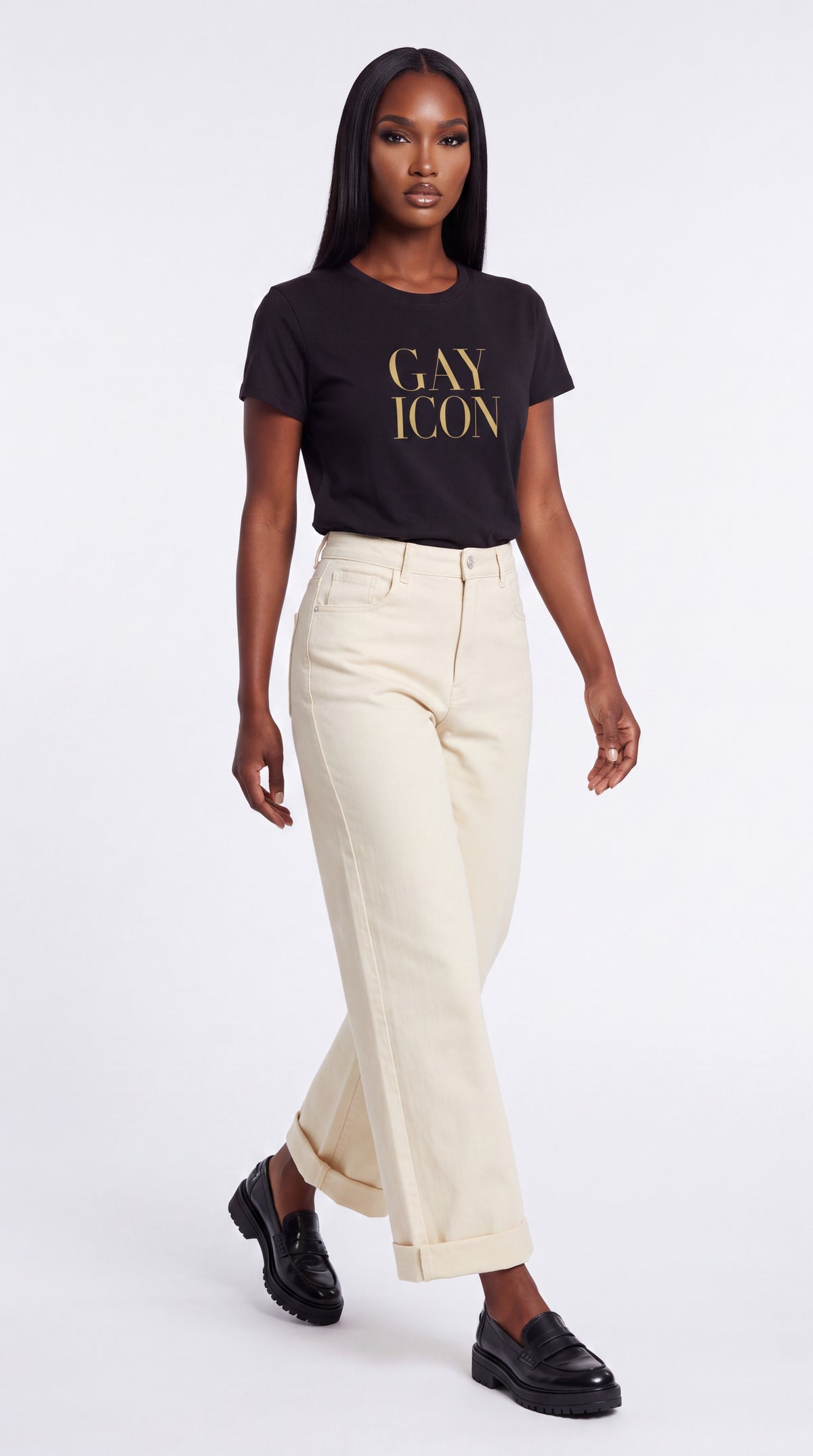 Women's Slim Fit Crewneck Tee Gold Logo