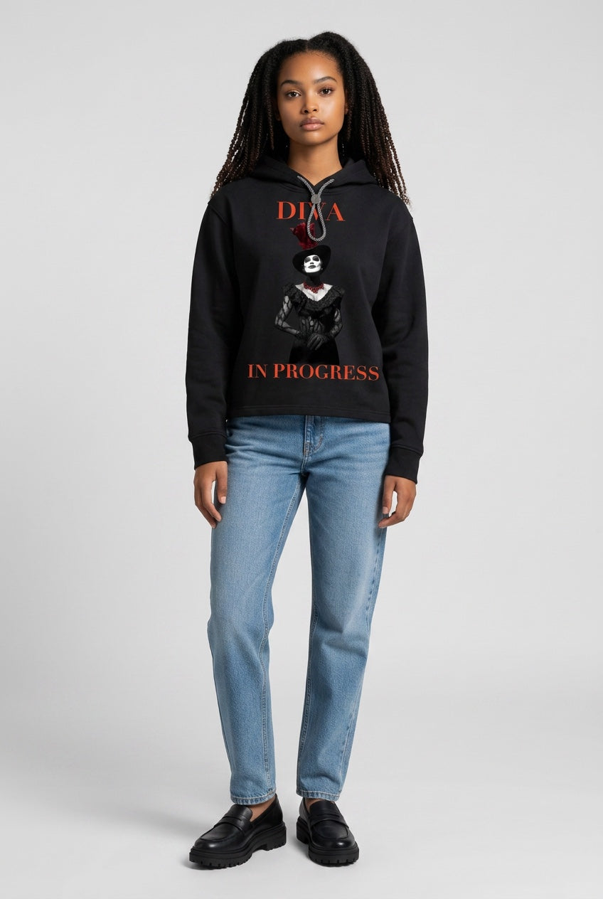 Oversized Fleece Hoodie — DIVA IN PROGRESS | Premium Noir Streetwear