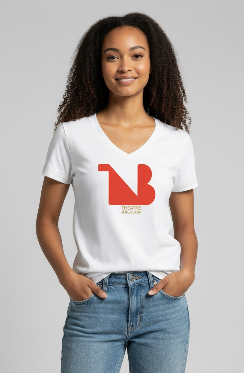 Women's V-Neck Tee | THEATRE NOIR BLANC | Red Logo