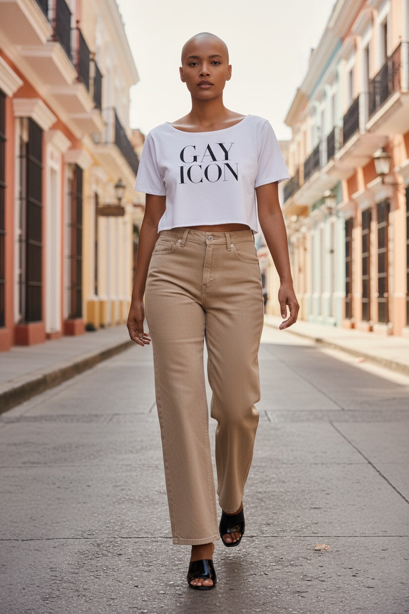 Off-Shoulder Rolled Hem Cotton T-Shirt |GAY ICON| GAY ICON COLLECTION