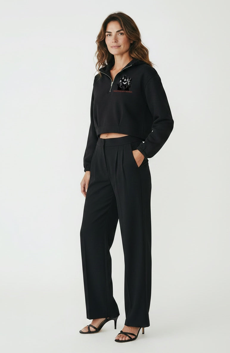 Quarter-Zip Boxy Hoodie — LES ÉTOILES NOIRES | Noir Aesthetic Streetwear