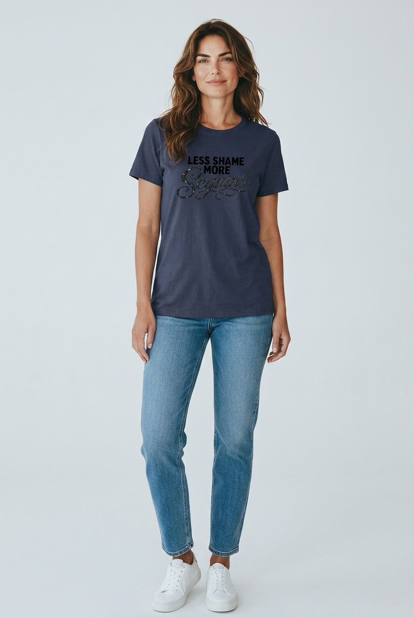 Women's Crewneck Tee |LESS SHAME MORE SEQUINS | CONVERSATION COLLECTION