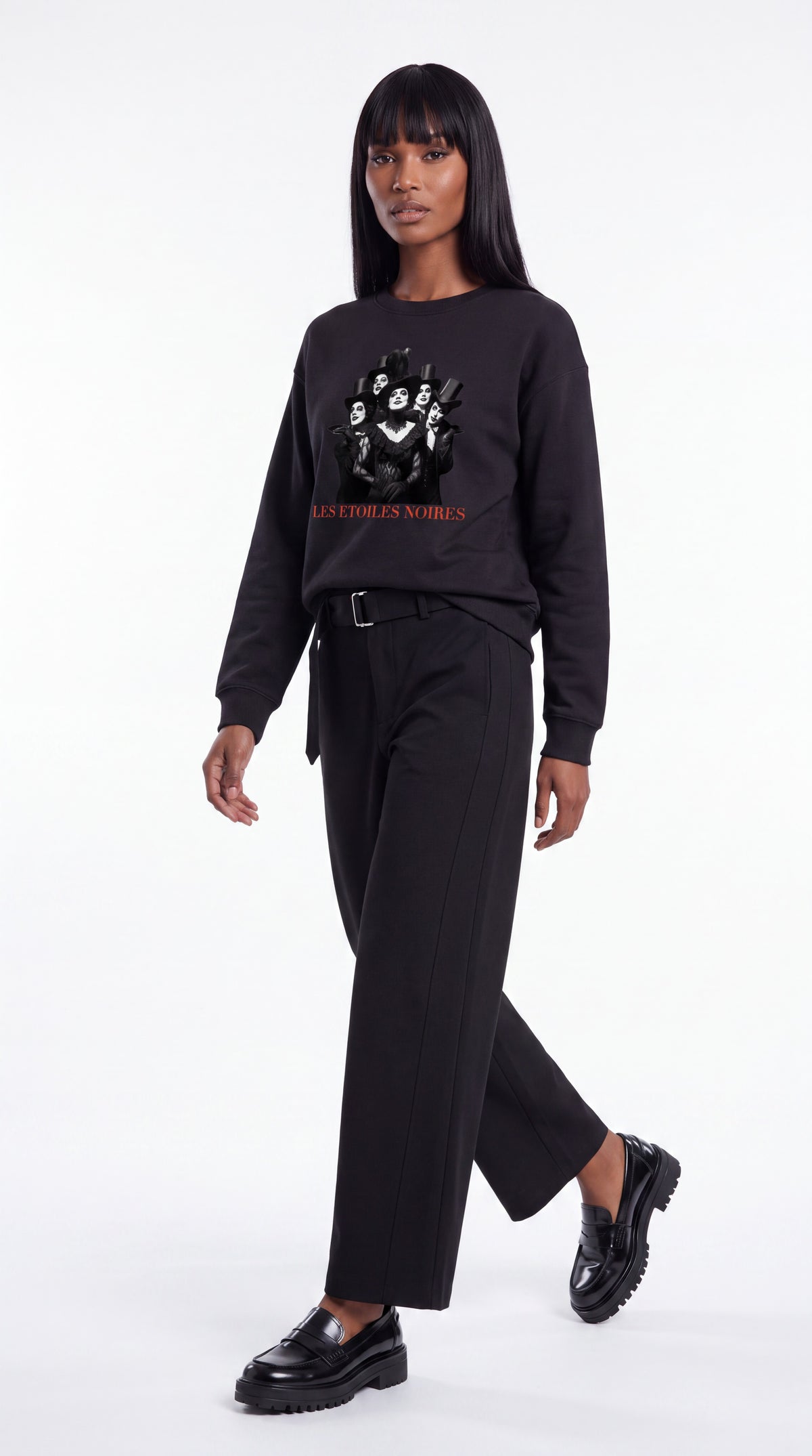 Belted Barrel-leg Chino Pants Black