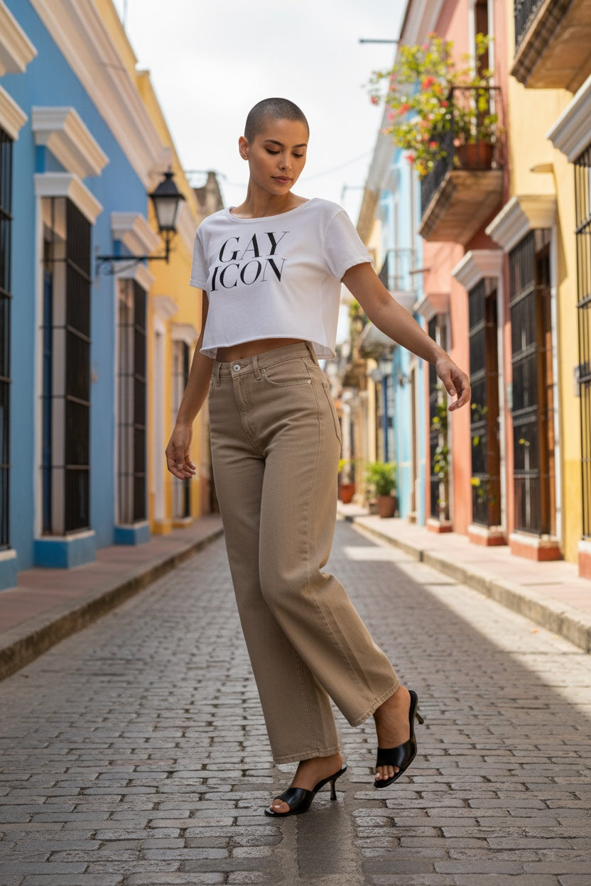 Off-Shoulder Rolled Hem Cotton T-Shirt |GAY ICON| GAY ICON COLLECTION