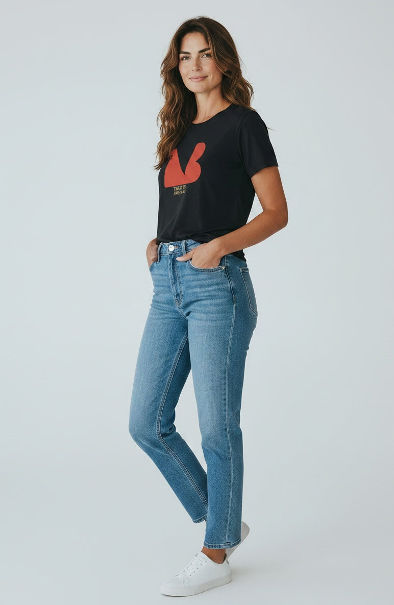 Women's Crewneck Tee | THEATRE NOIR BLANC | Red Logo