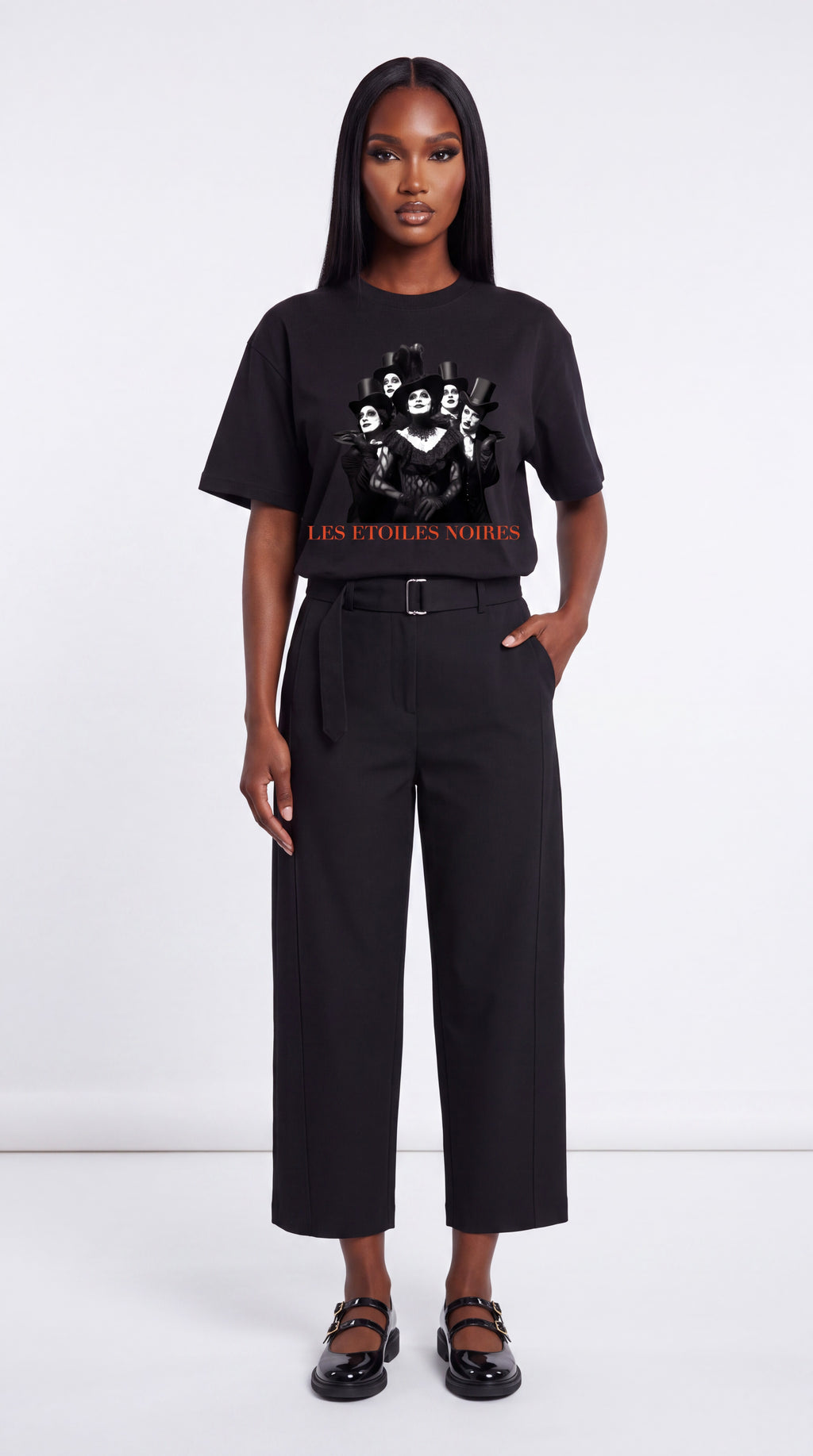 Belted Barrel-leg Chino Pants Black