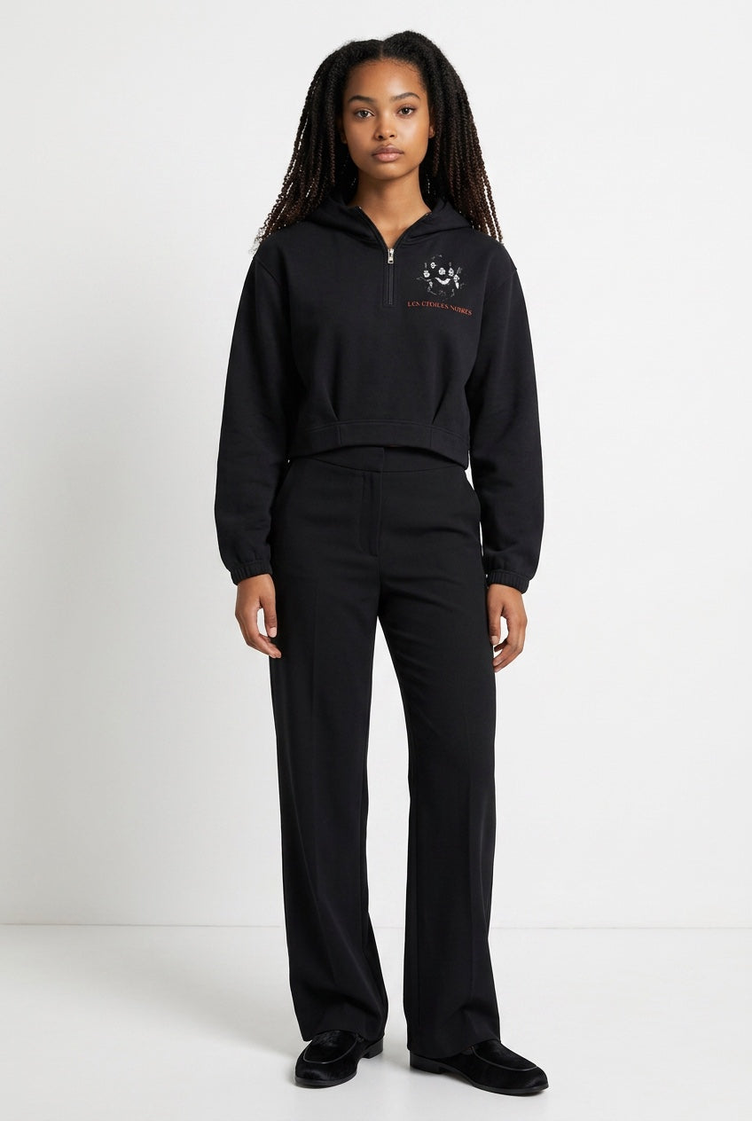 Quarter-Zip Boxy Hoodie — LES ÉTOILES NOIRES | Noir Aesthetic Streetwear