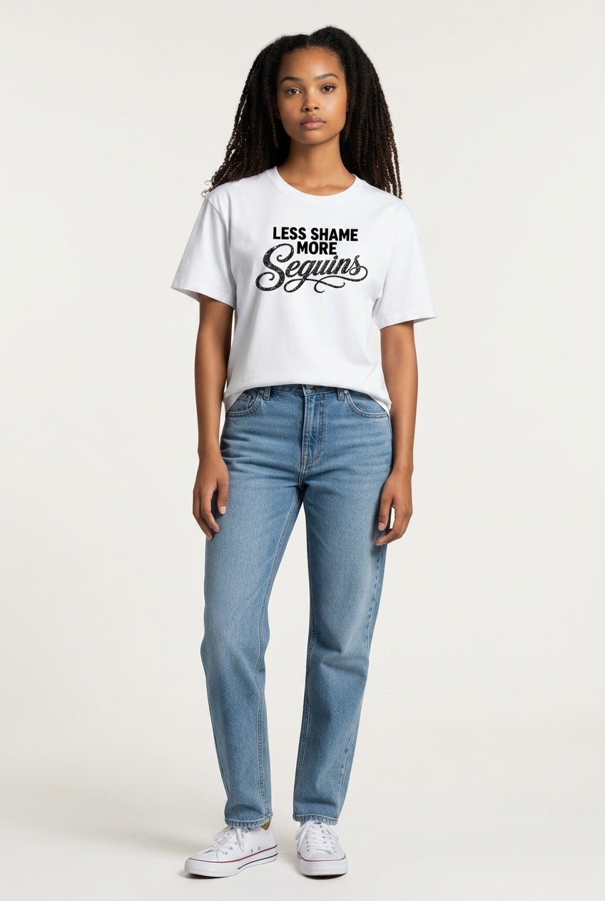 Women's Crewneck Tee |LESS SHAME MORE SEQUINS | CONVERSATION COLLECTION