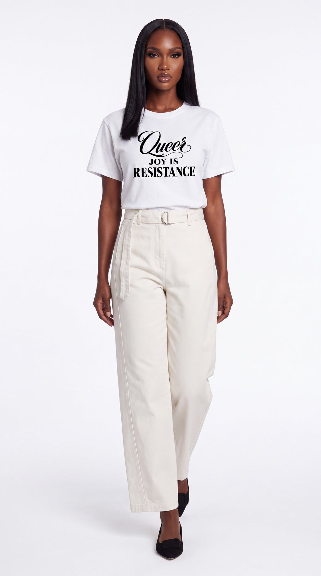 Unisex Seamless 100% Cotton Tee | QUEER JOY IS RESISTANCE Black Logo