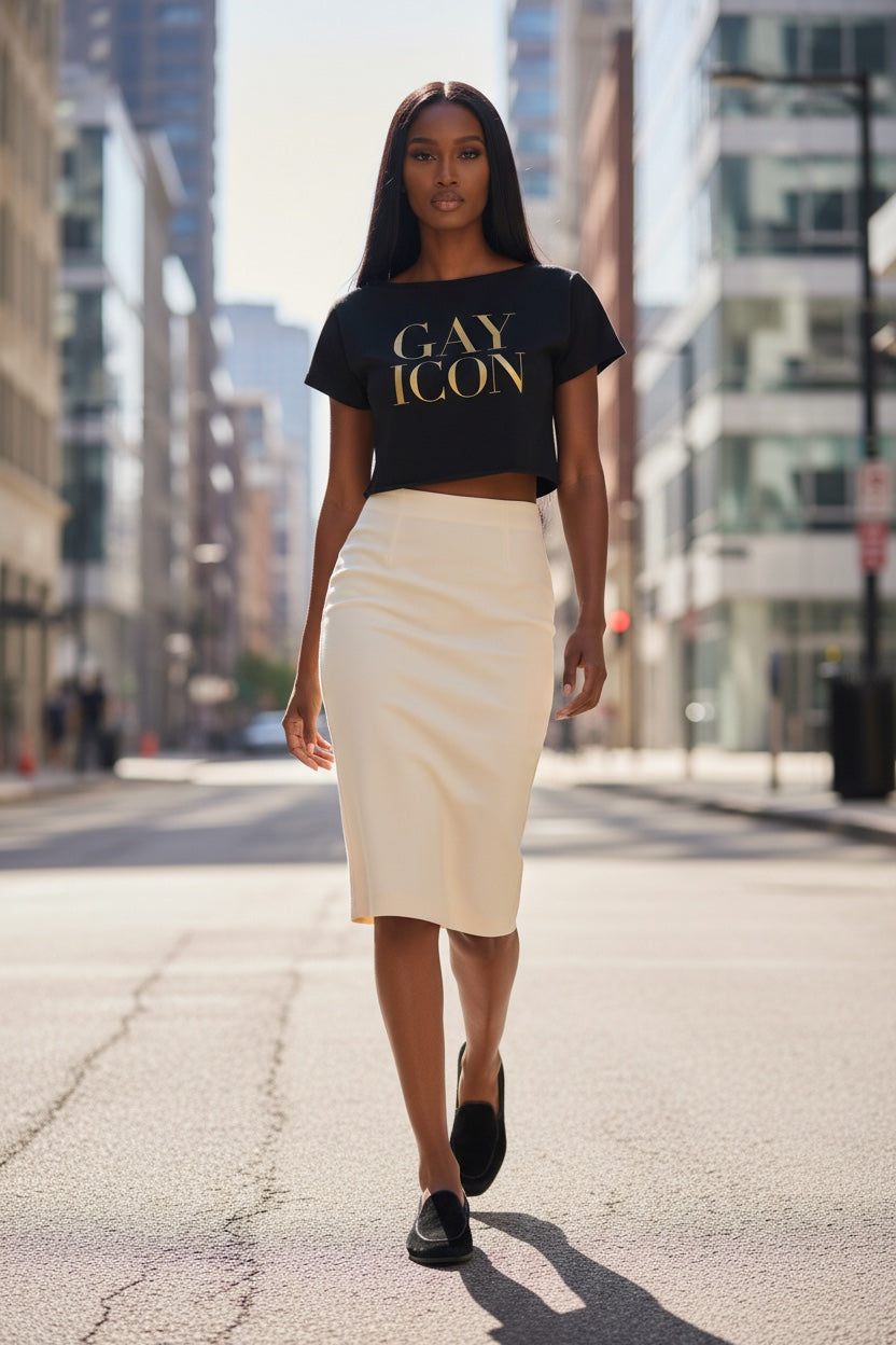 Off-Shoulder Rolled Hem Crewneck Tee |GAY ICON| GAY ICON COLLECTION