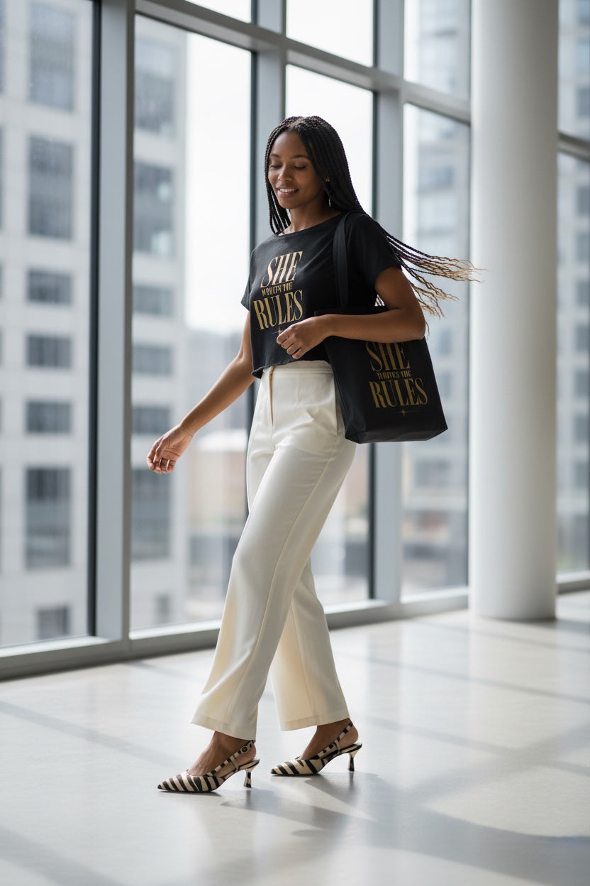 Off-Shoulder Rolled Hem Crewneck Tee| SHE WRITES THE RULES| CONVERSATION COLLECTION