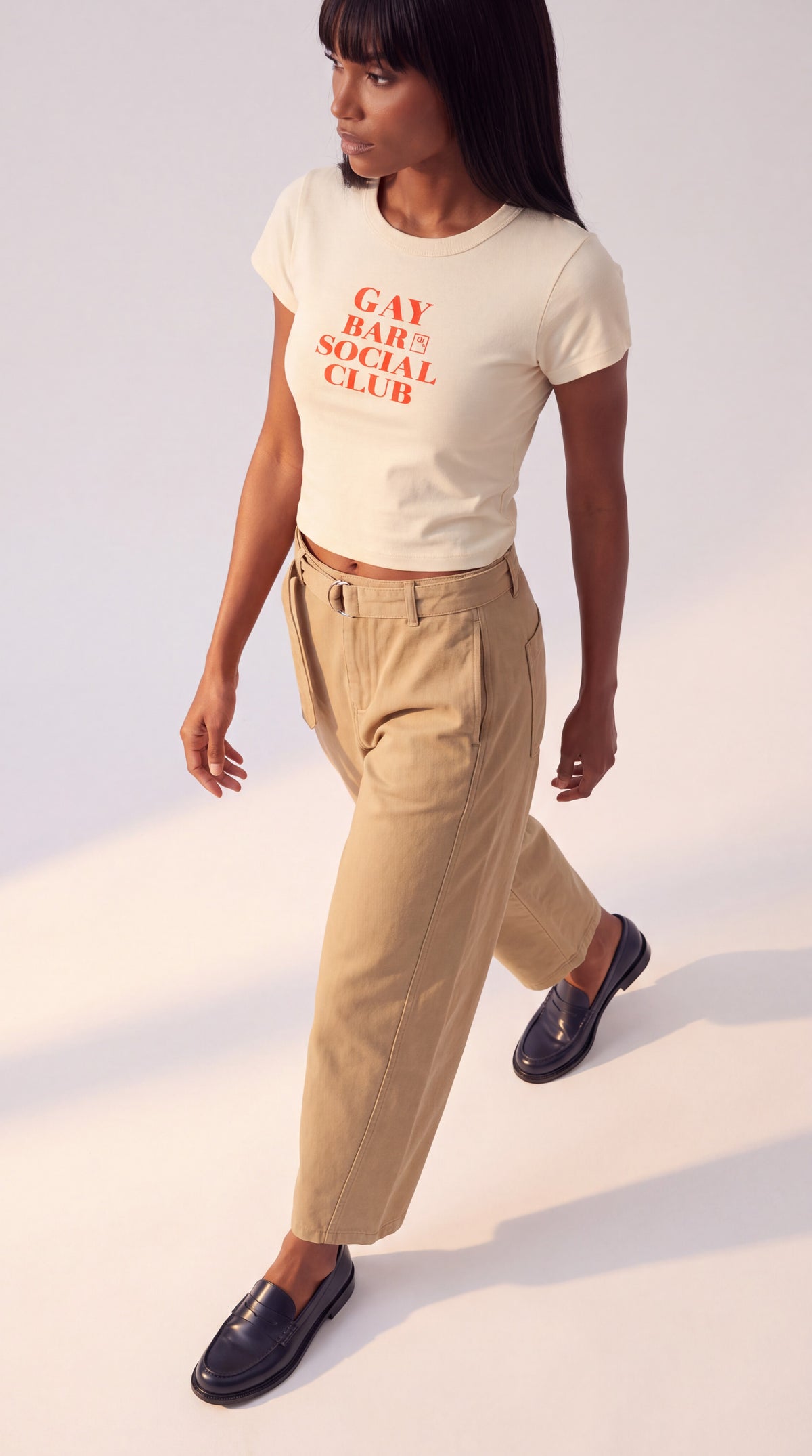 Women's Cropped Crewneck Tee | GAY BAR SOCIAL CLUB Red Logo