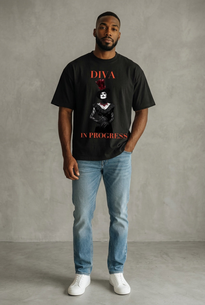 Oversized Graphic Tee — DIVA IN PROGRESS | Noir Aesthetic Streetwear