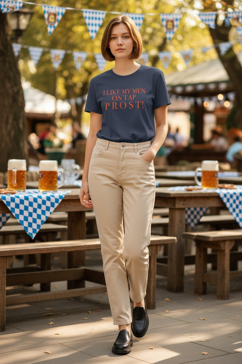 Women's Crewneck Tee | I LIKE MY MEN ON TAP PROST! | CONVERSATION COLLECTION