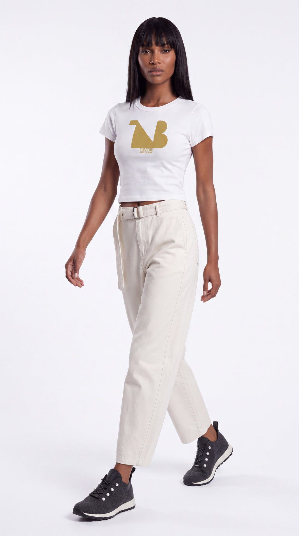 Women's Cropped Crewneck Tee Gold Logo