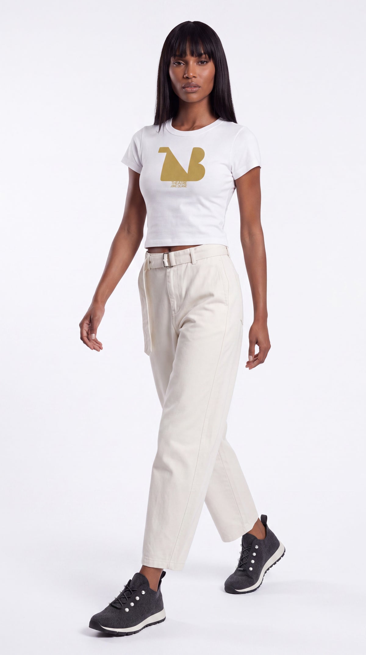 Women's Cropped Crewneck Tee Gold Logo
