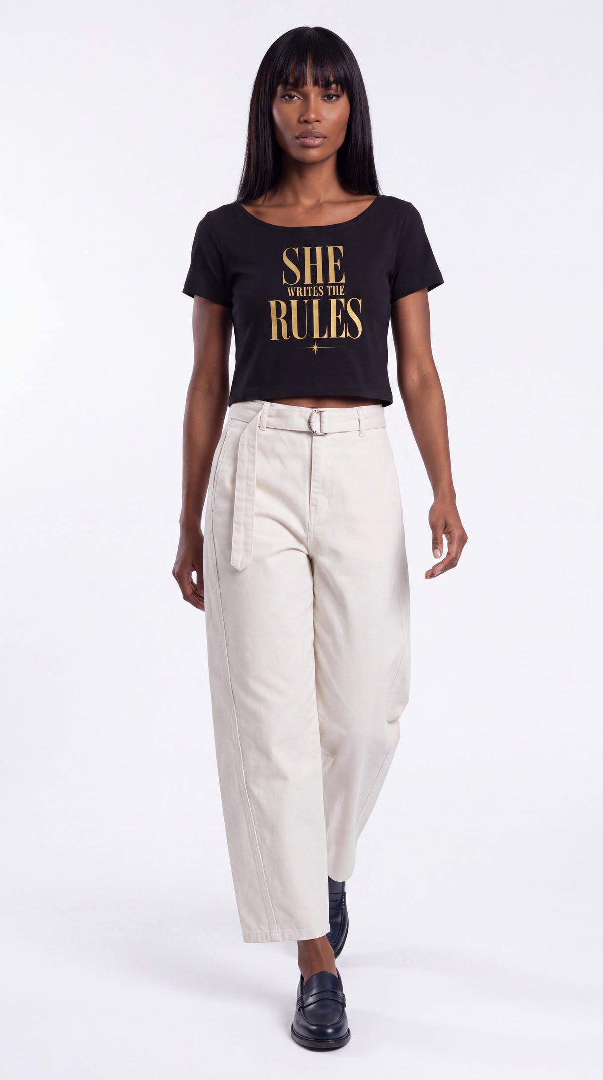 Off-Shoulder Rolled Hem 100% Cotton Crop Tee | SHE WRITES THE RULES