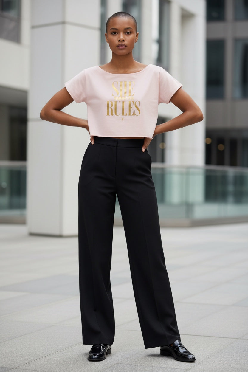 Off-Shoulder Rolled Hem Crewneck Tee| SHE WRITES THE RULES| CONVERSATION COLLECTION