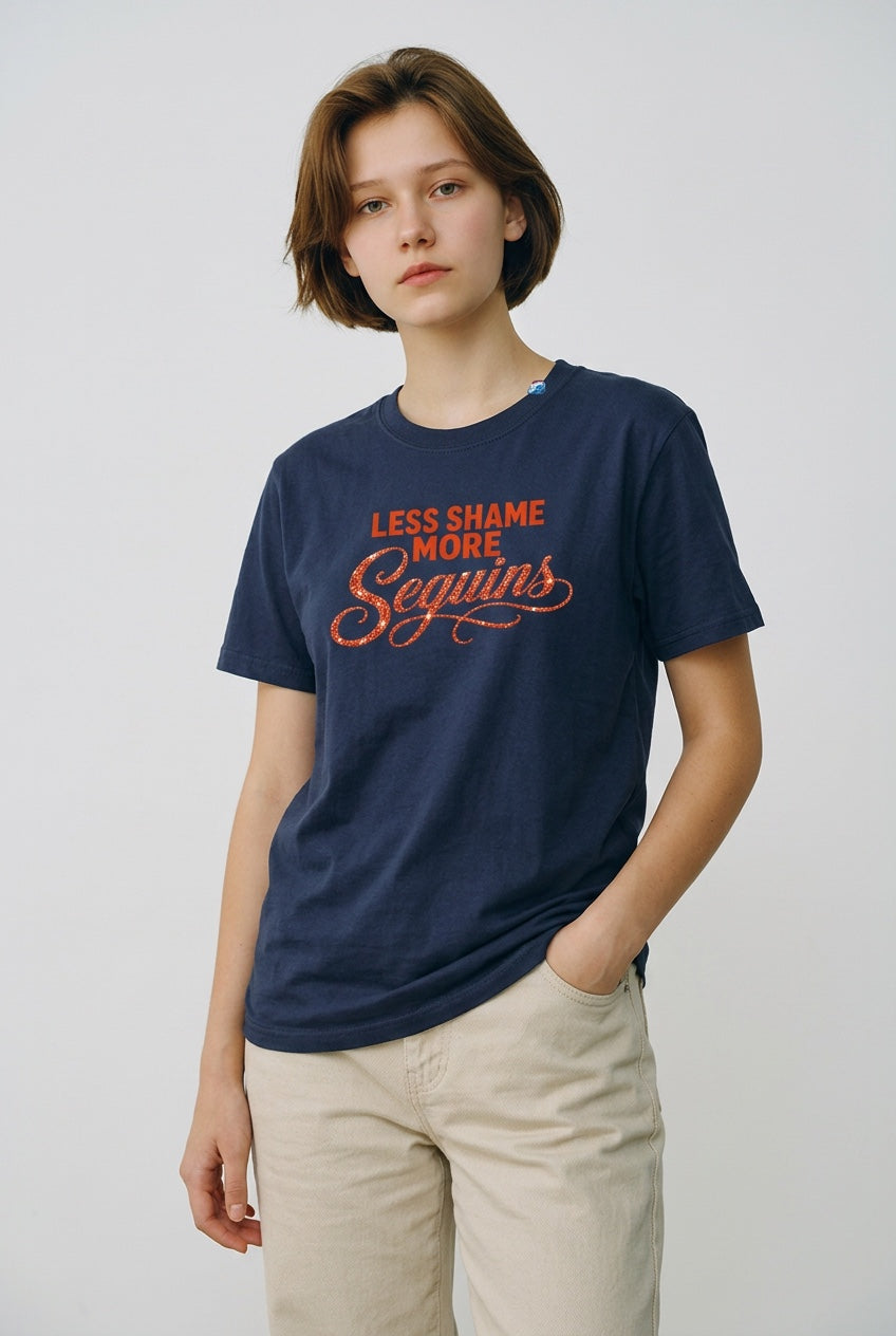 Women's Crewneck Tee |LESS SHAME MORE SEQUINS | CONVERSATION COLLECTION