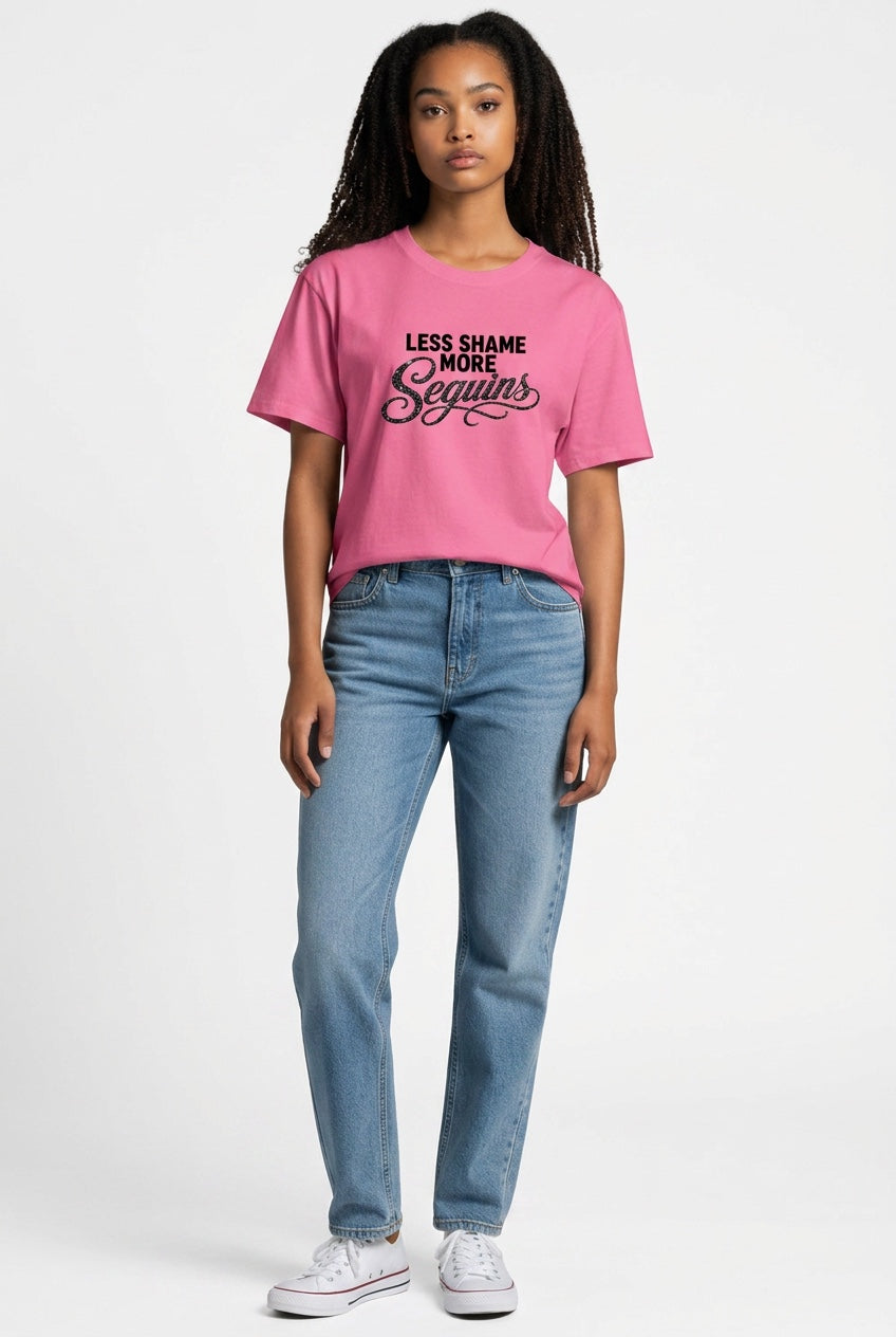 Women's Crewneck Tee |LESS SHAME MORE SEQUINS | CONVERSATION COLLECTION