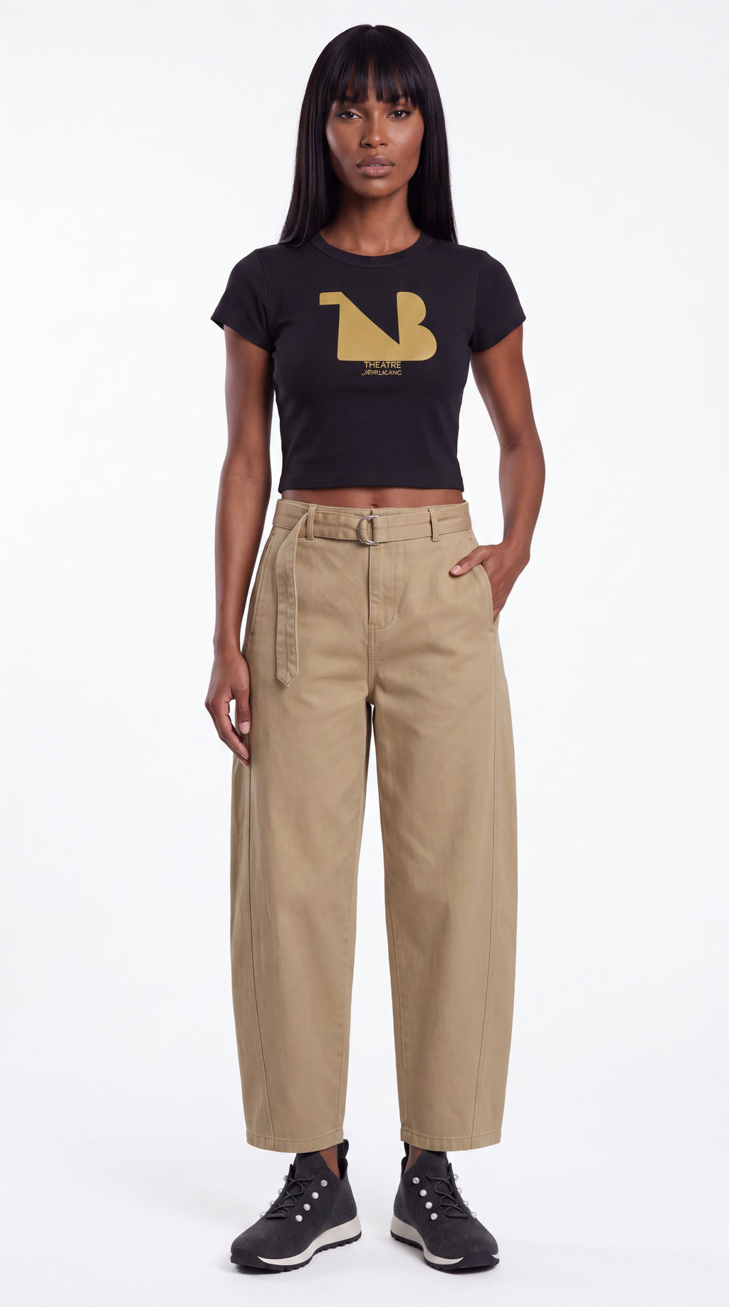 Women's Cropped Crewneck Tee Gold Logo