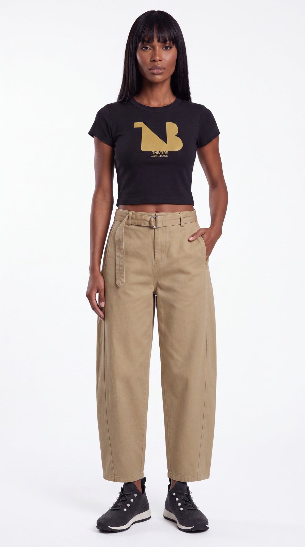 Women's Cropped Crewneck Tee Gold Logo