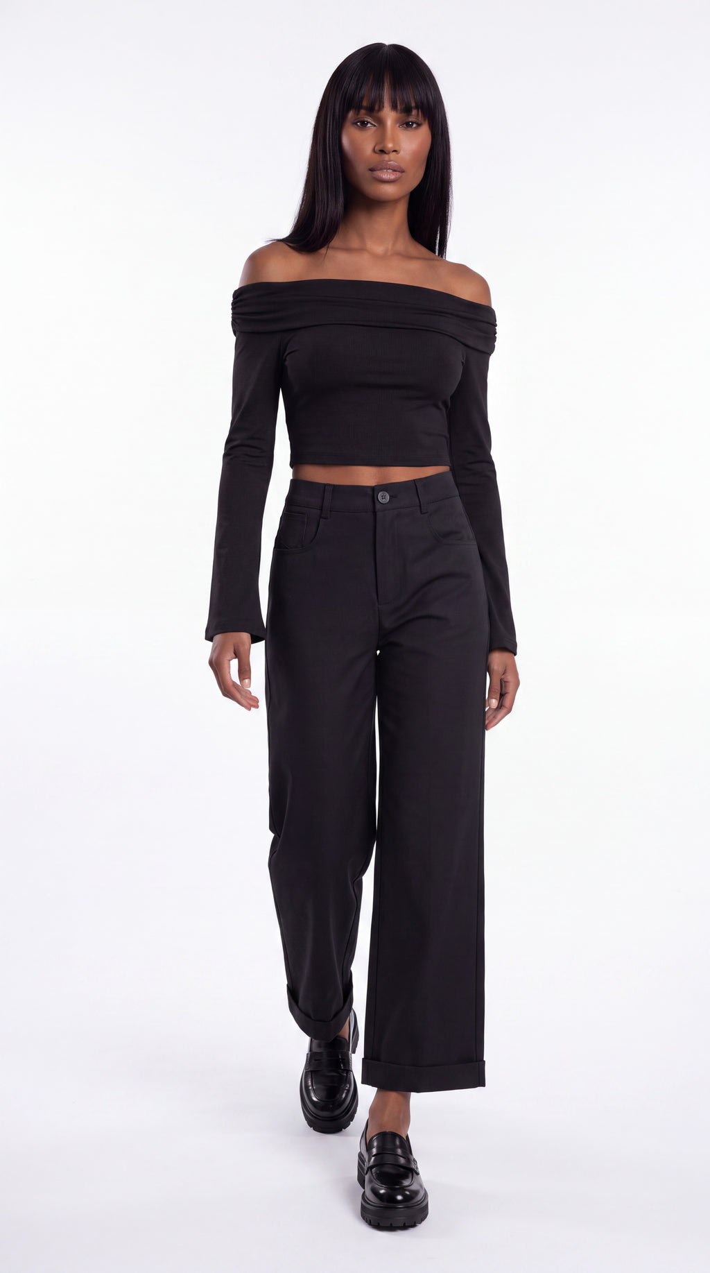 Women's Off-the-Shoulder Bell Sleeve Crop Top