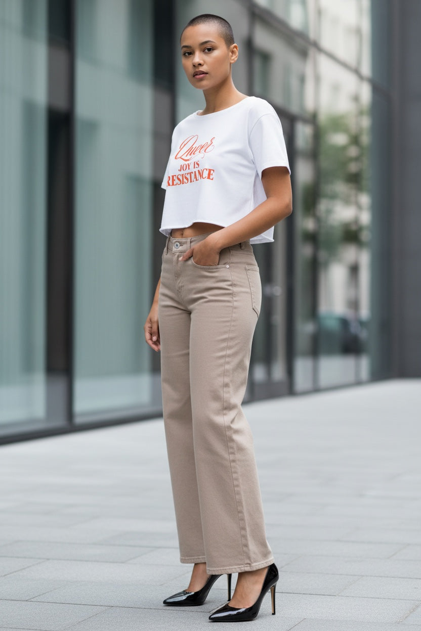 Off-Shoulder Rolled Hem Crewneck Tee |QUEER JOY IS RESISTANCE | CONVERSATION COLLECTION