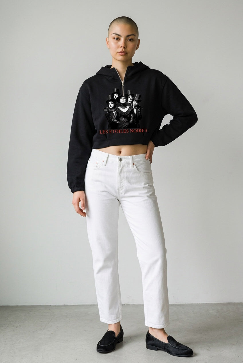 Quarter-Zip Boxy Hoodie — LES ÉTOILES NOIRES | Noir Aesthetic Streetwear