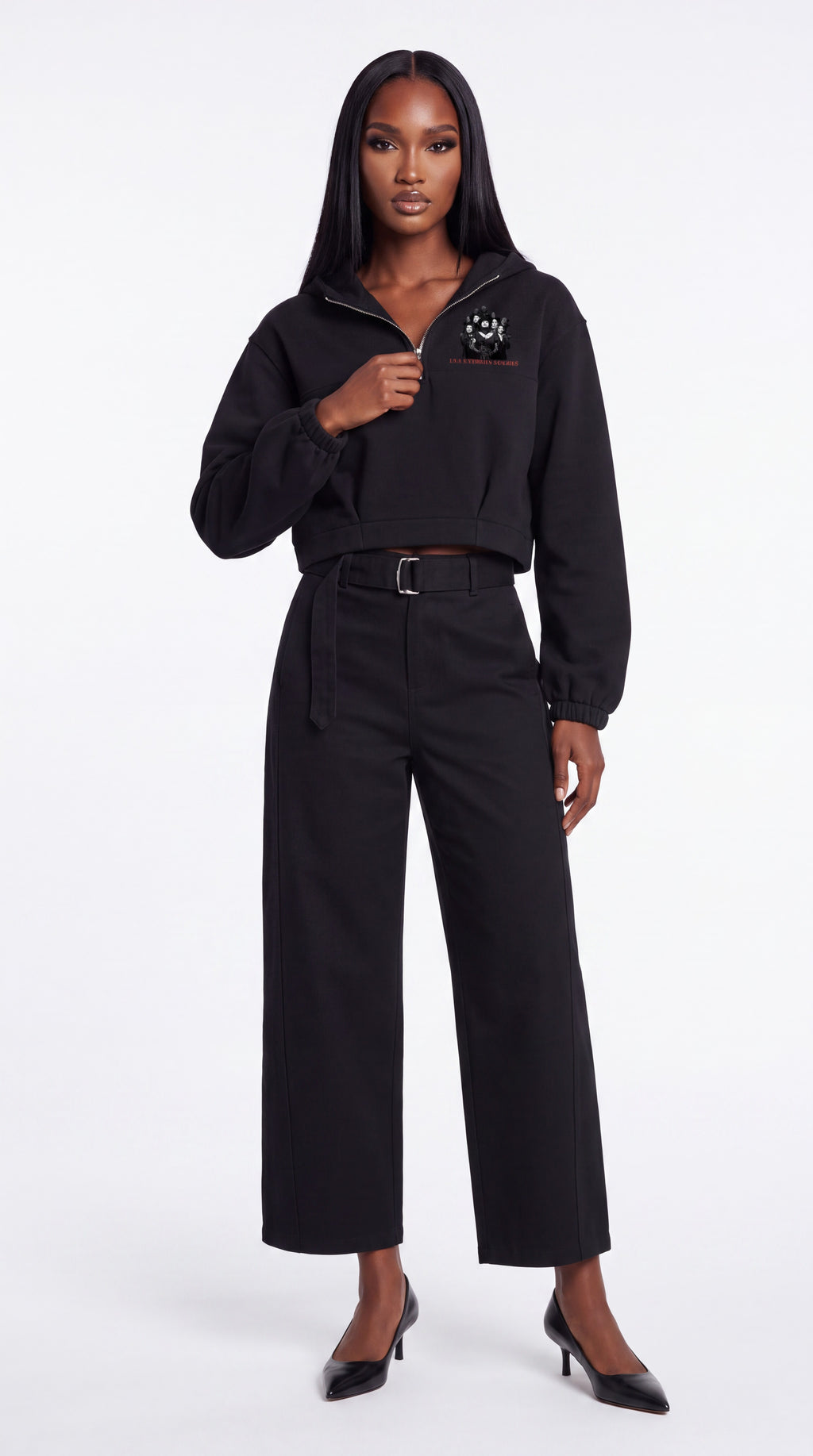 Belted Barrel-leg Chino Pants Black