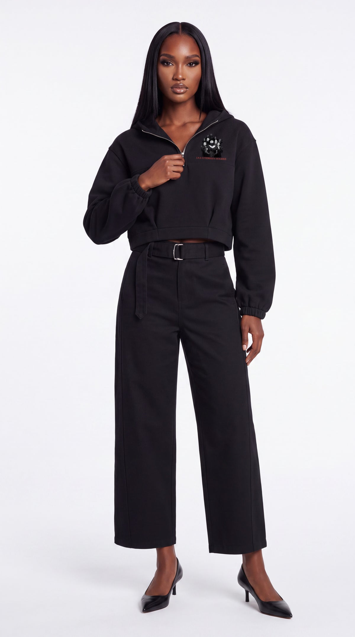 Belted Barrel-leg Chino Pants Black