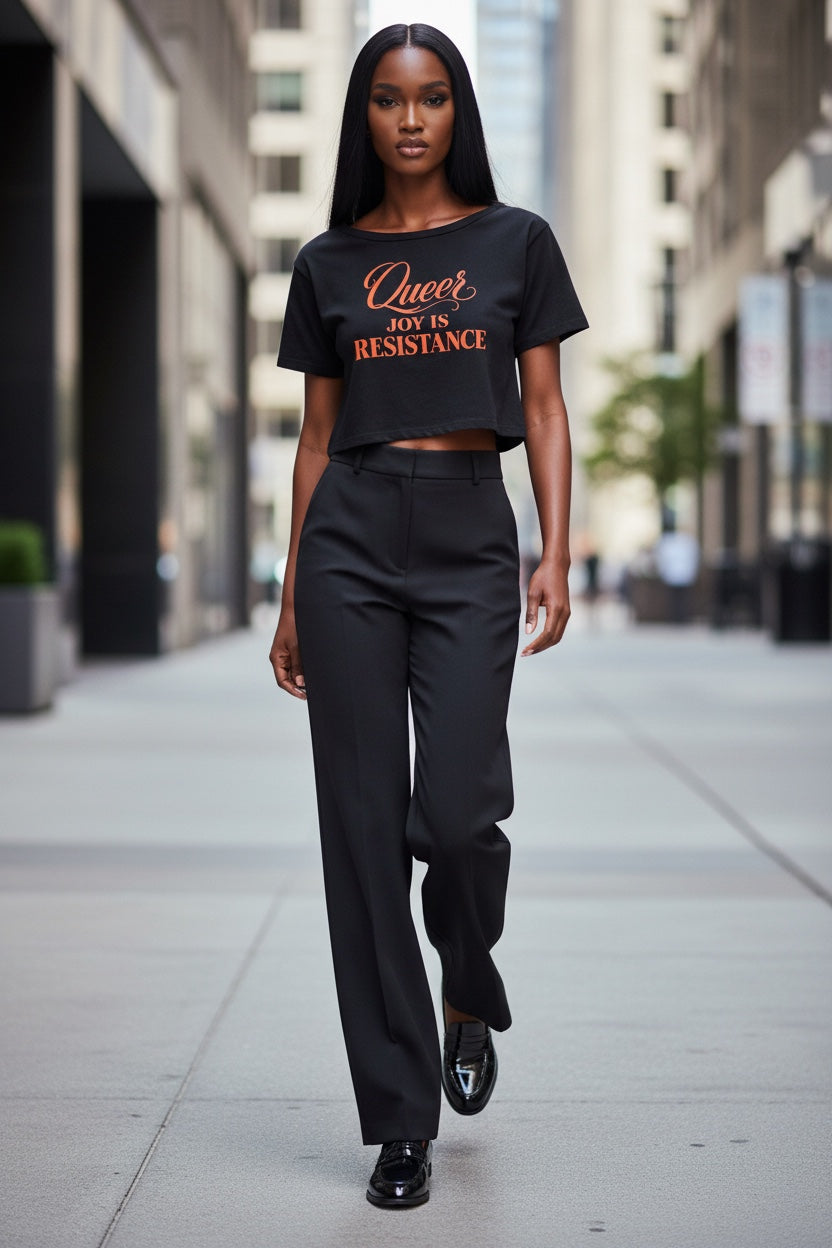Off-Shoulder Rolled Hem Crewneck Tee |QUEER JOY IS RESISTANCE | CONVERSATION COLLECTION
