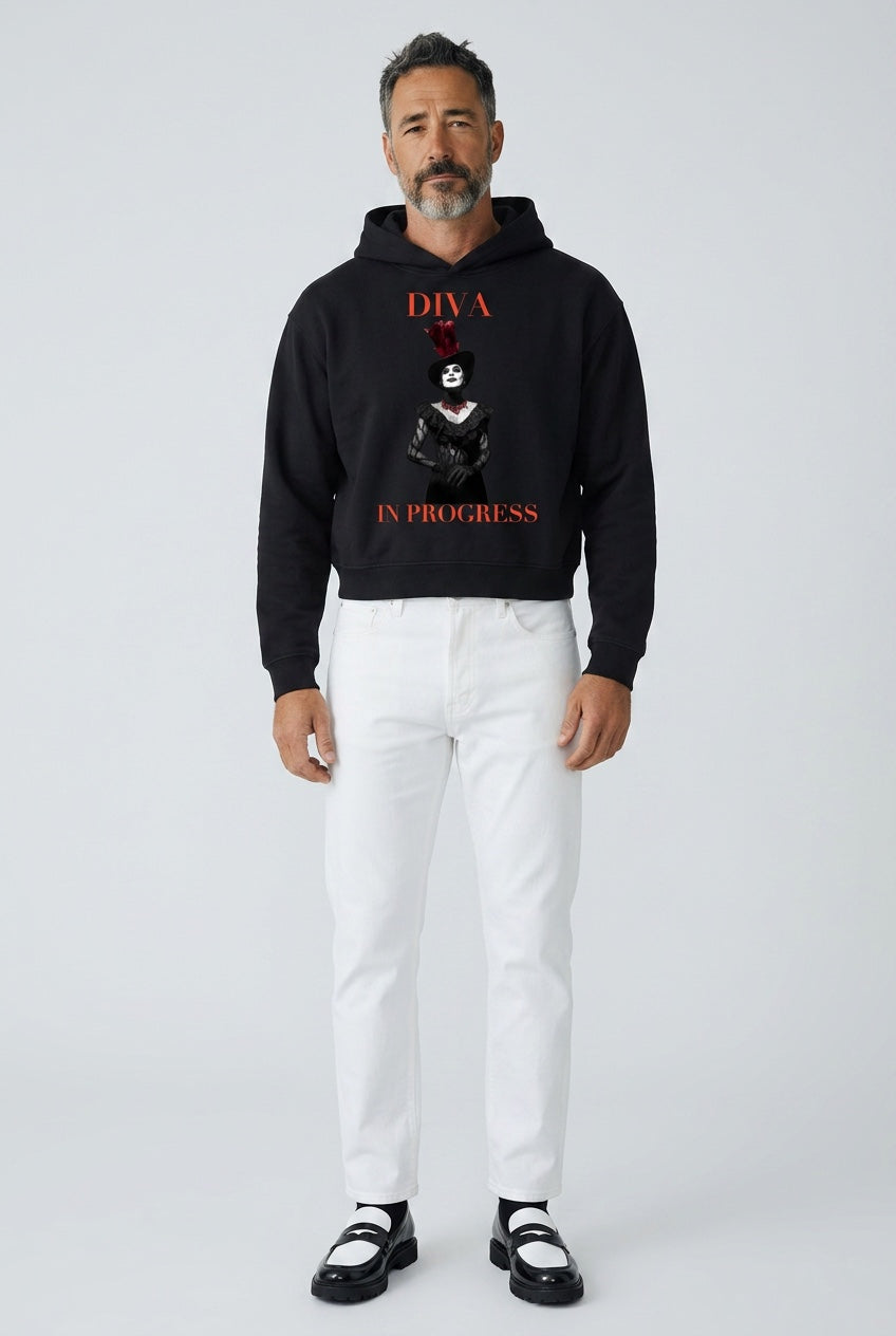 Cropped Unisex Hoodie — DIVA IN PROGRESS | Noir Aesthetic Streetwear