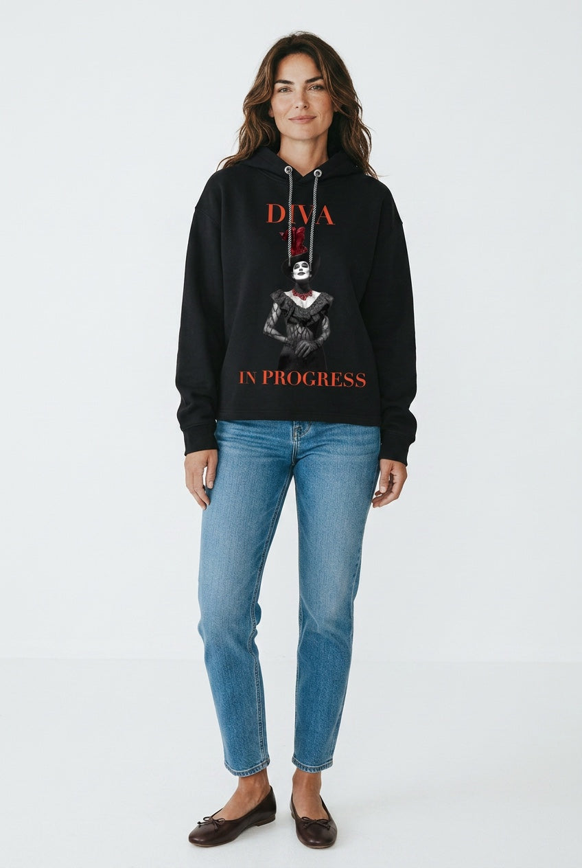 Oversized Fleece Hoodie — DIVA IN PROGRESS | Premium Noir Streetwear