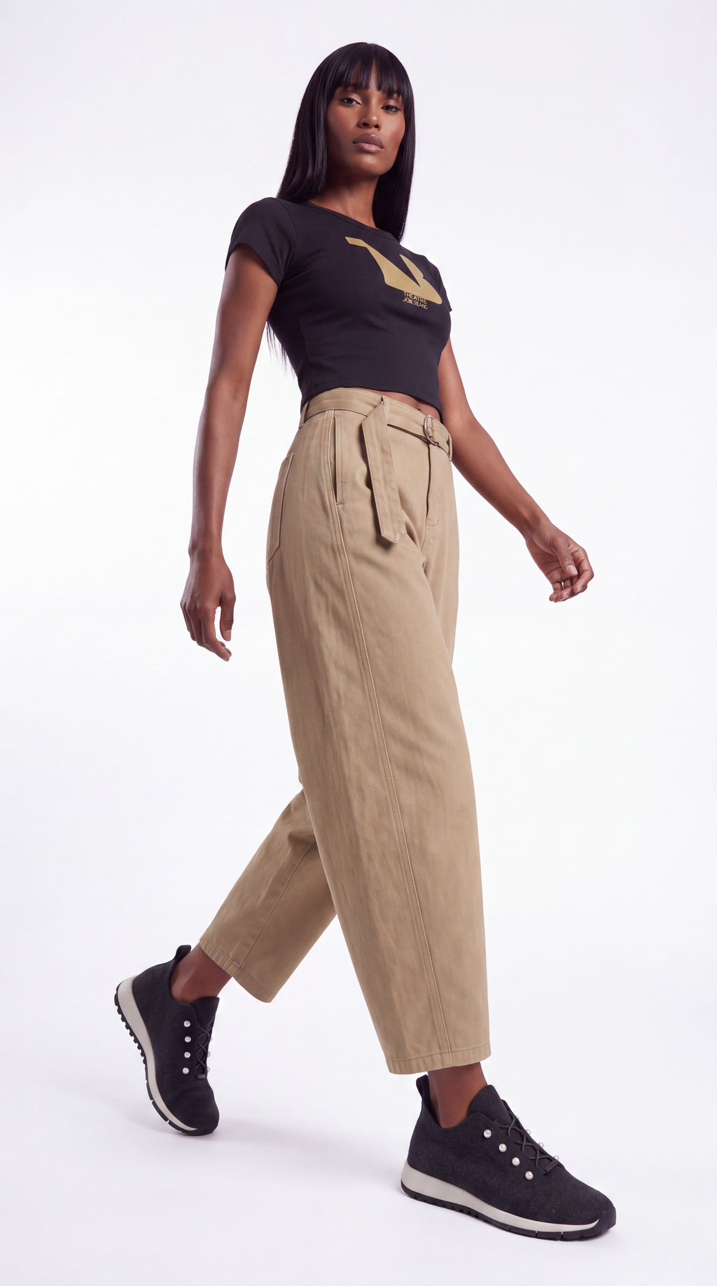 Women's Cropped Crewneck Tee Gold Logo