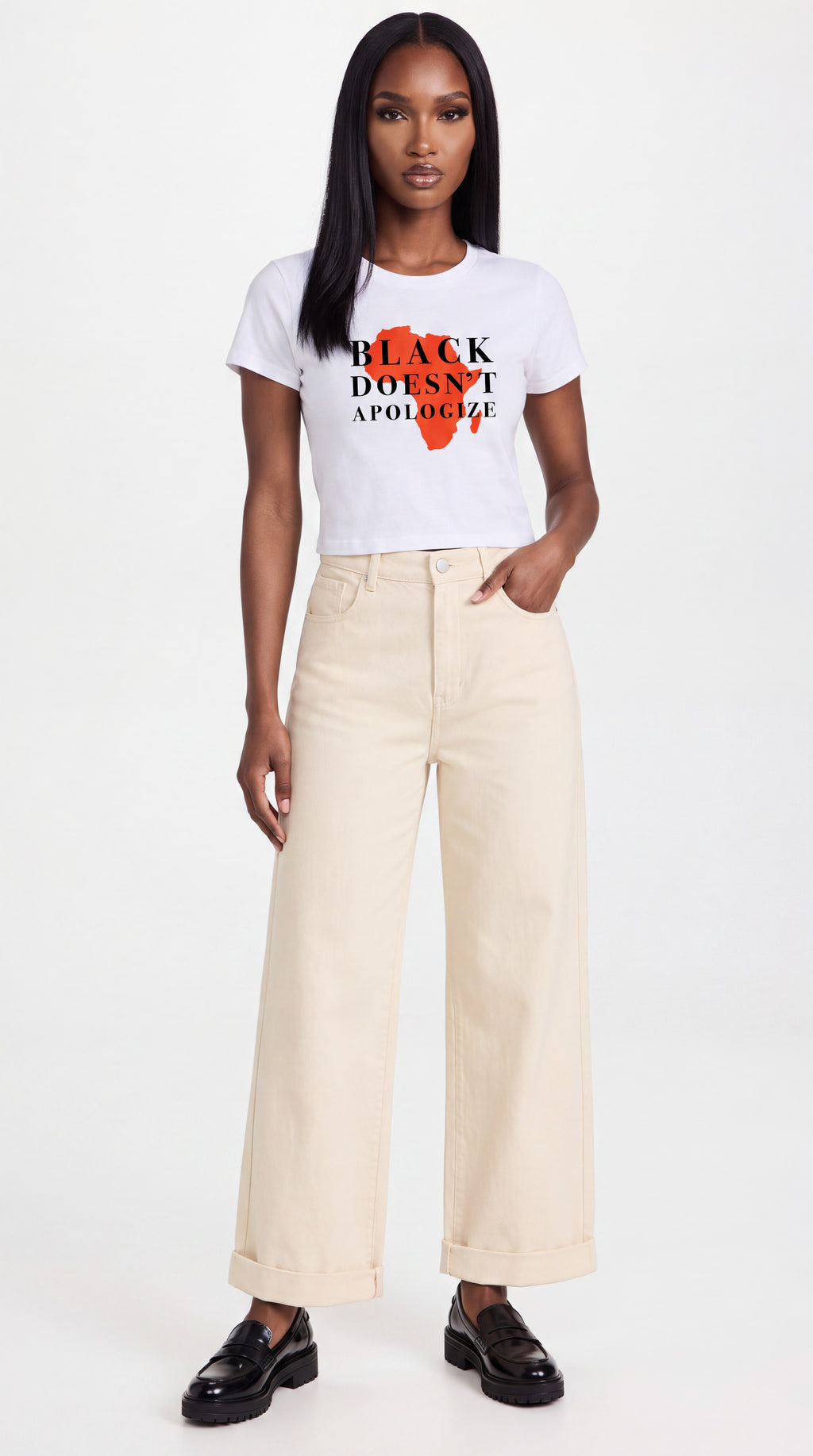 Women's Cropped Crewneck Tee | BLACK DOESN'T APOLOGIZE